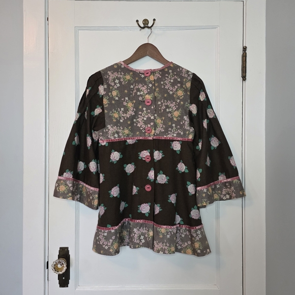 Canda International Floral Smock Top – Approximate Size S – Brown, Rose Pink  - Picture 5 of 7